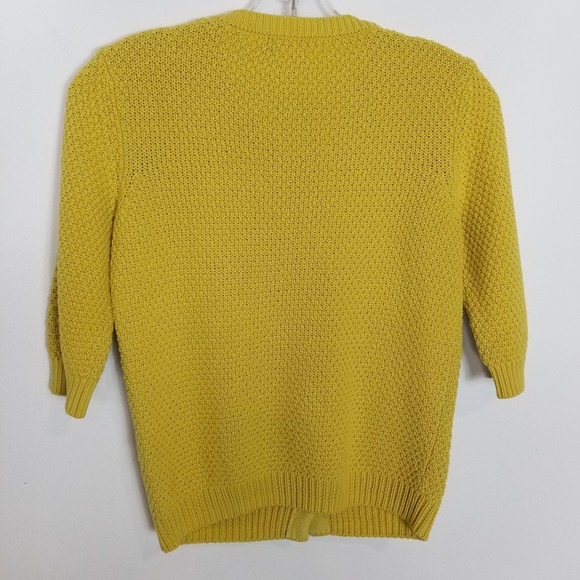 Boden Cotton Knit Short Sleeve Snap Cardigan Sweater Sz 8 Yellow Retro Classic - Picture 3 of 5